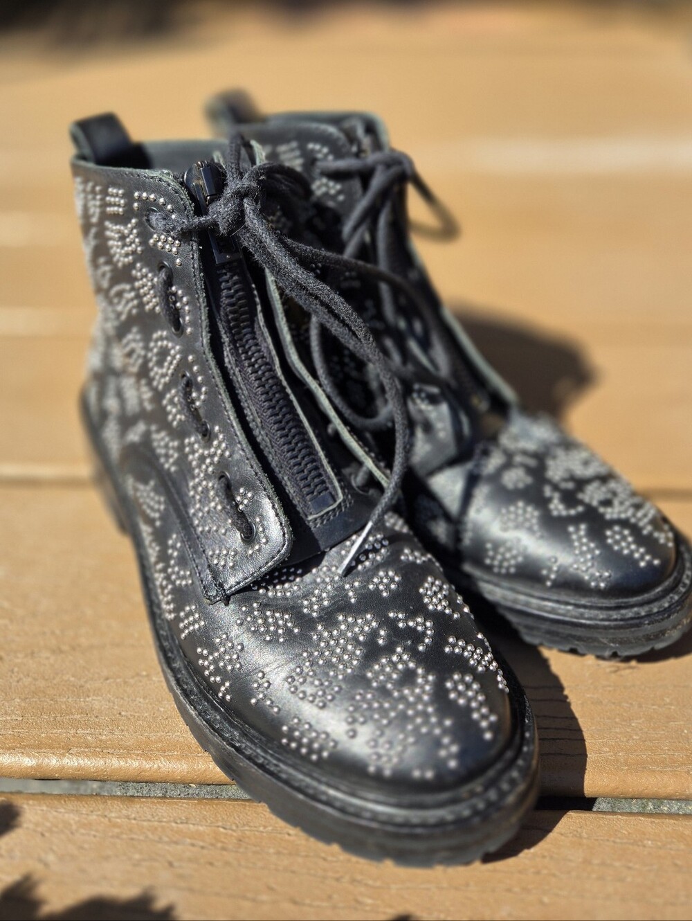 Rag & Bone Cannon Zip-Up Embellished Leather Combat Boots Size 37